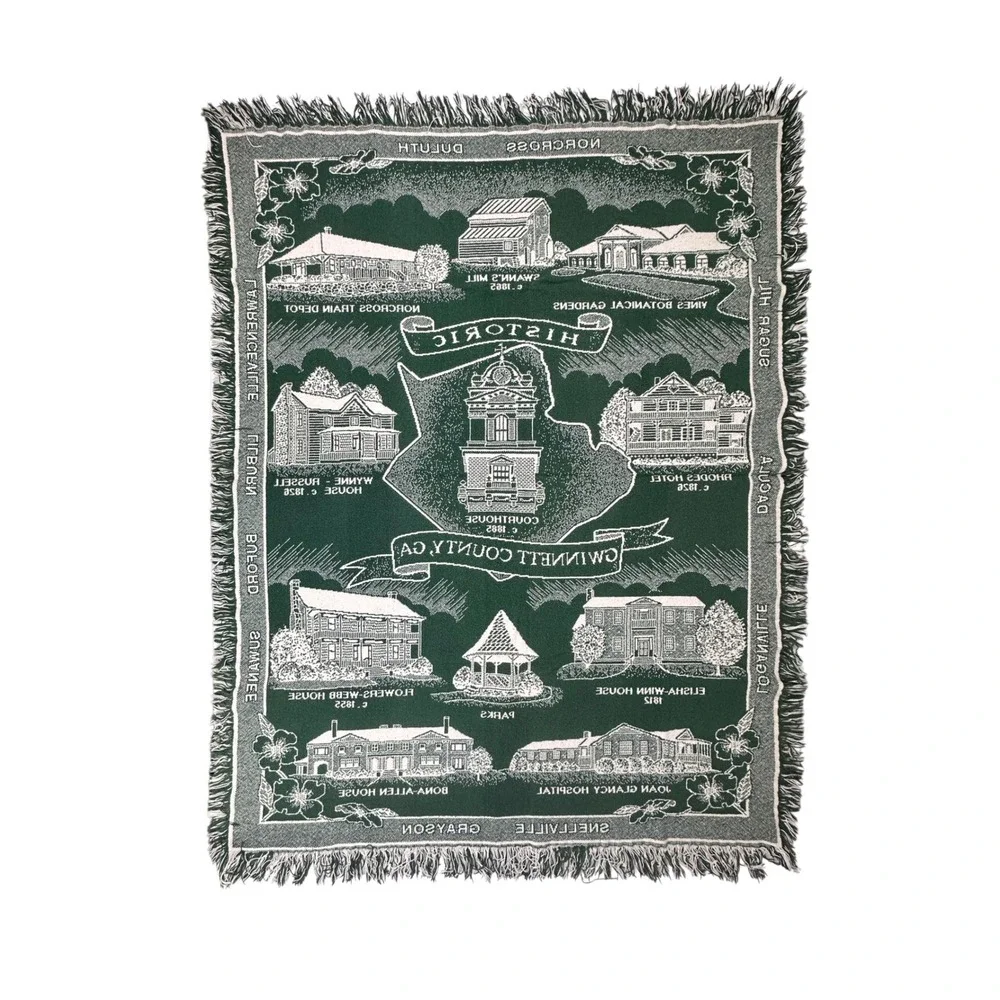 Jacquard Woven Throw Blanket Gwinnett County GA Green Excellent Tapestry 60x45